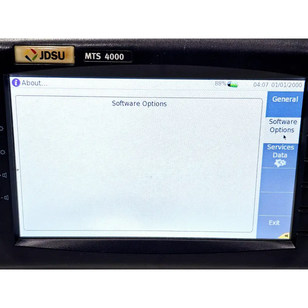 Viavi MTS 4000 OTDR software options screen showing Singlemode OTDR and Source licences