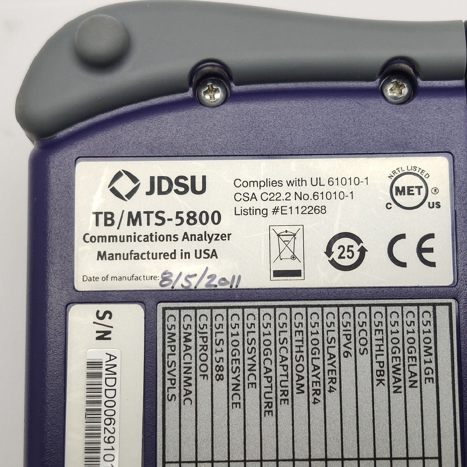 Viavi JDSU MTS 5800 1 GigE Optical Electrical Ethernet Communication Analyzer