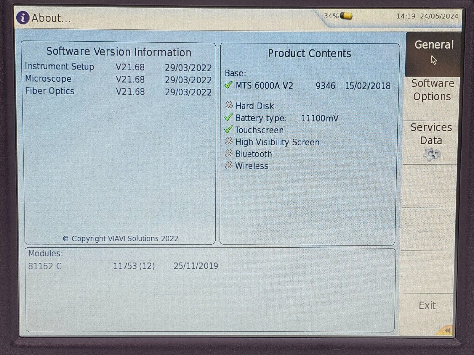 Viavi JDSU MTS 6000 V2 6100 + 81162C OTDR Module 1625nm Filtered E81162C 47.5 dB