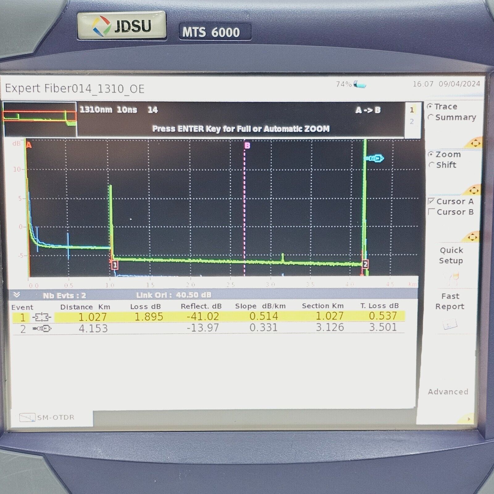 Viavi JDSU MTS 6000 w/ 8126 HD OTDR 1310/1550 nm SM 42/40 dB FC/PC E8126HD 380KM