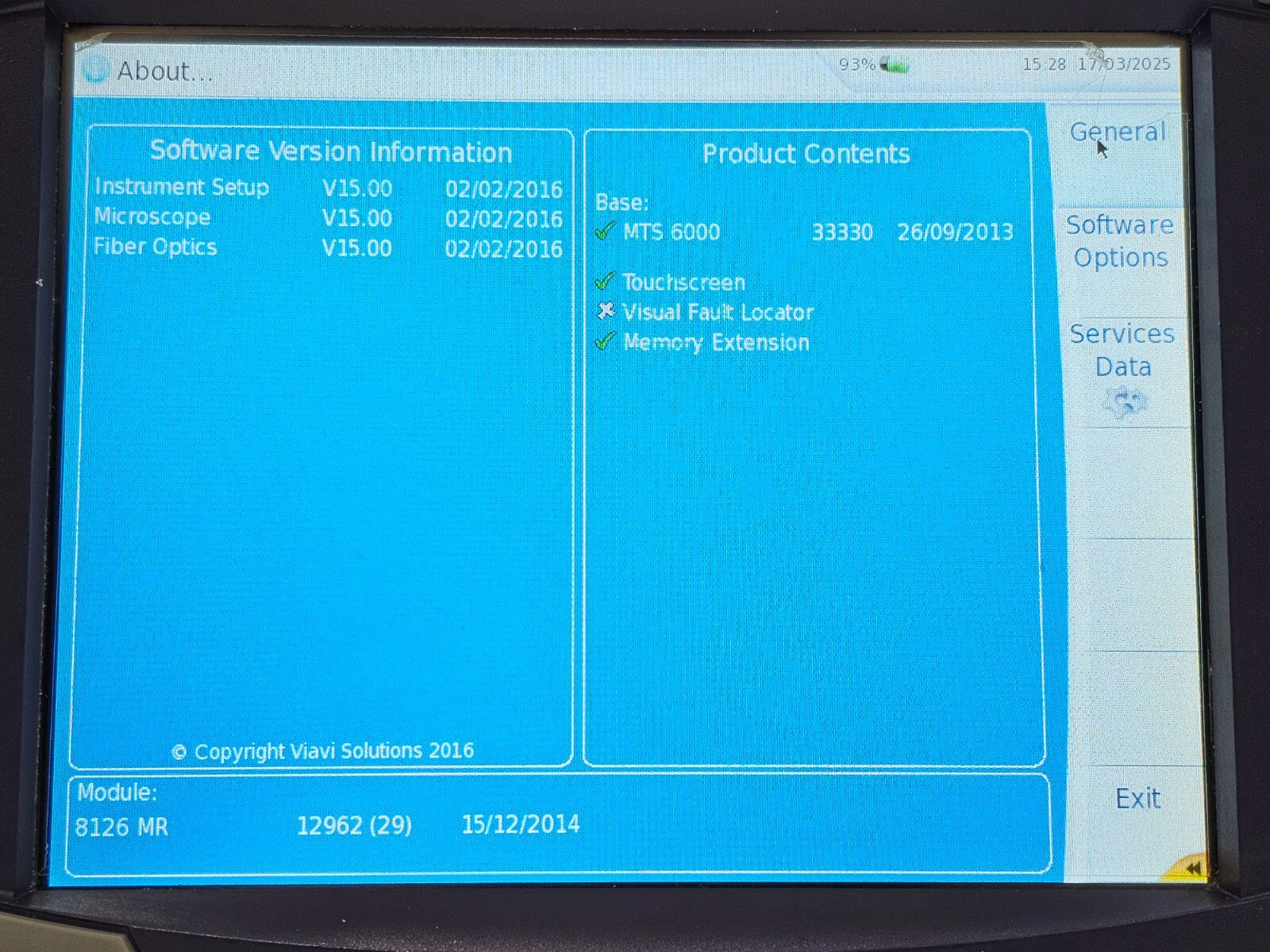Viavi JDSU MTS 6000 with 8126 MR OTDR Module 1310/1550nm Singlemode Medium Range