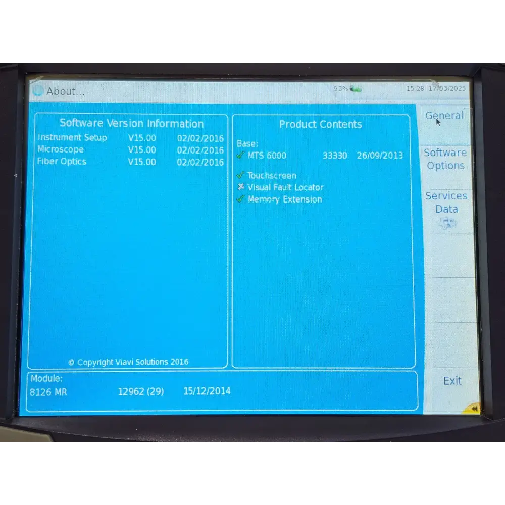 Viavi JDSU MTS 6000 OTDR serial number and model label detail