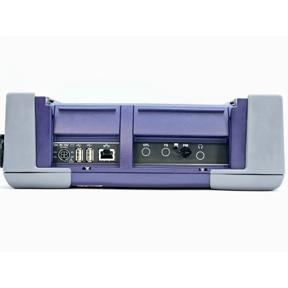 Viavi MTS 6000A bottom panel showing DC 19V power input, dual USB ports, Ethernet, VFL, talk set, power meter and headphone ports