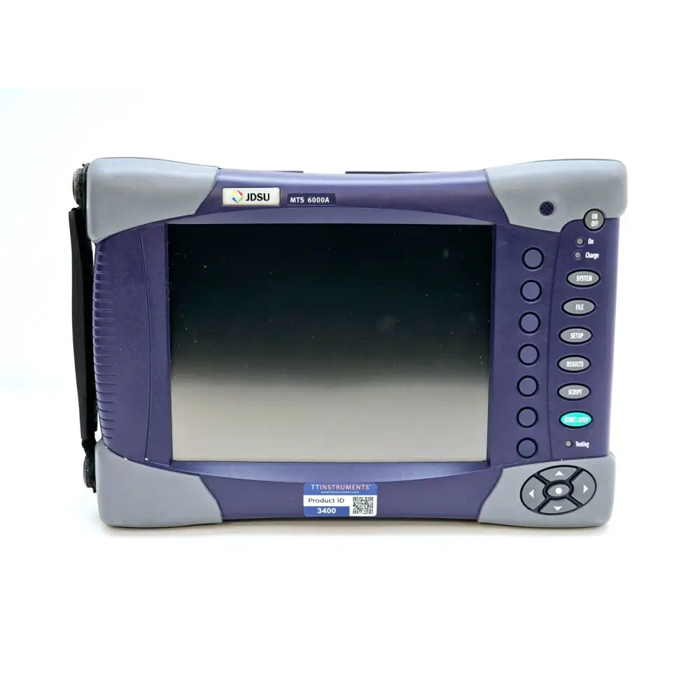 JDSU MTS 6000A front panel with colour touchscreen, function keypad, navigation buttons and TT Instruments label