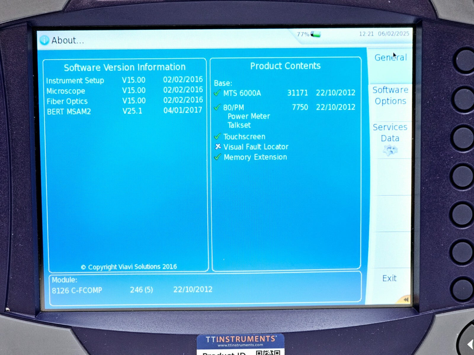 Viavi JDSU MTS 6000A + 8126C SM OTDR 1310/1550nm 47 dB with FCOMP Software