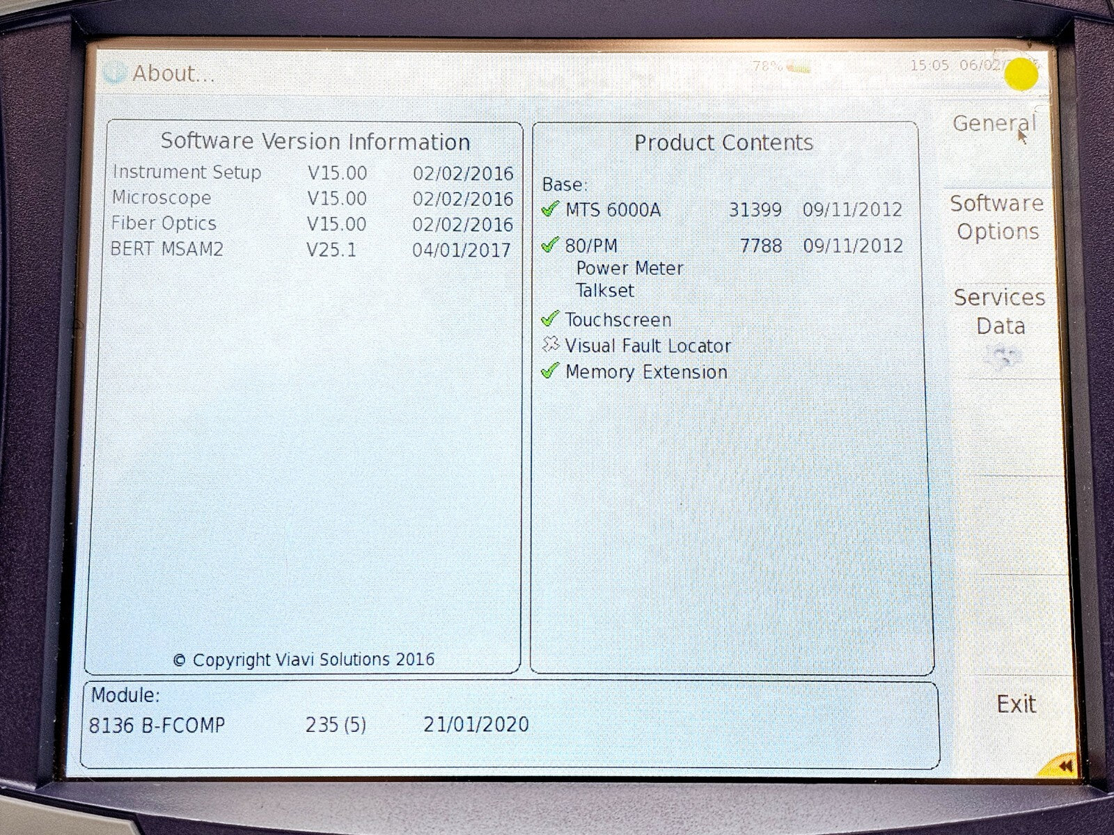 Viavi JDSU MTS 6000A + 8136B SM OTDR 1310/1550/1625nm FCOMP IL ORL Bi-Directiona