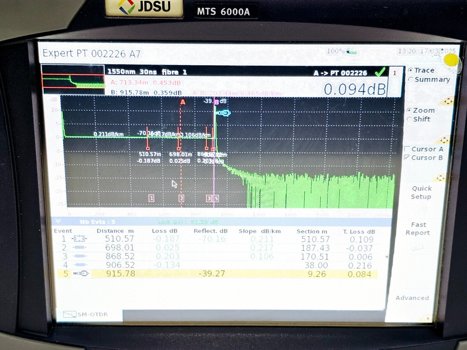 Viavi JDSU MTS 6000A Platform with 8126 HD OTDR Module 1310/1550 nm Singlemode