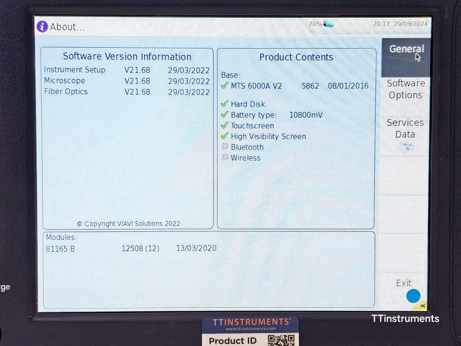 Viavi JDSU MTS 6000A V2 + 81165B OTDR 1650 nm Filtered/In-Service E81165B 43 dB
