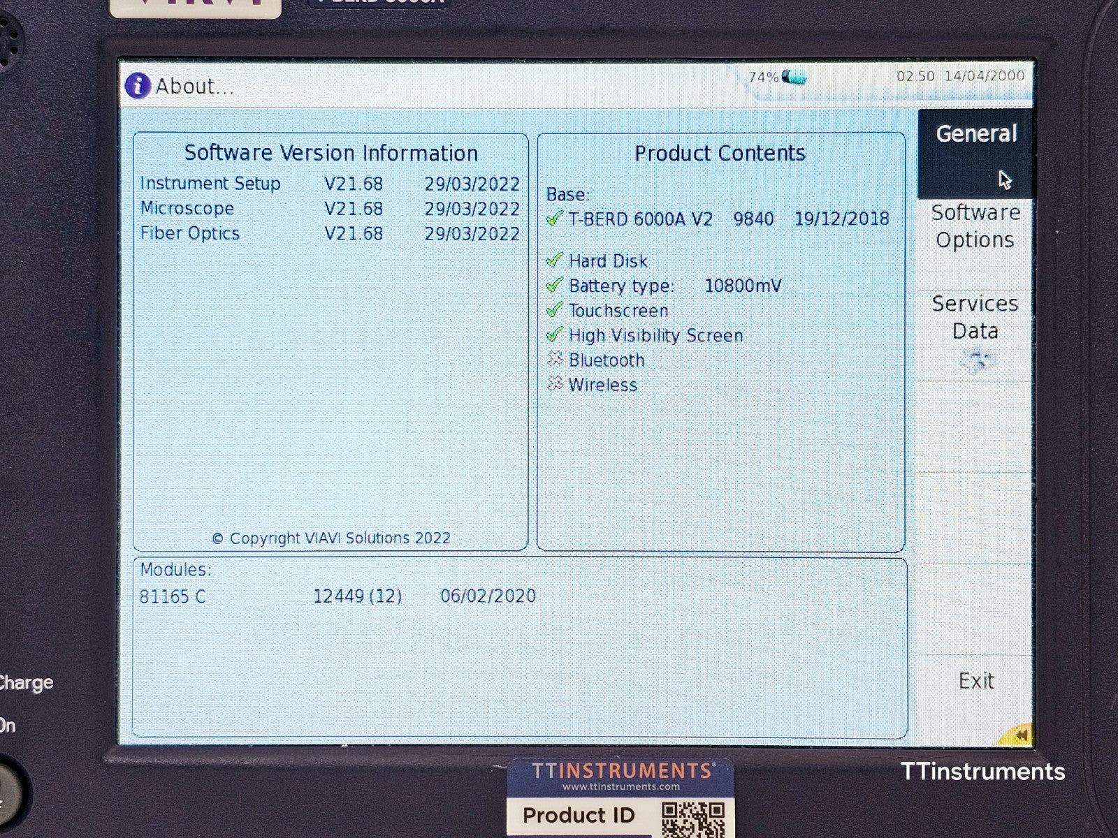 Viavi JDSU MTS 6000A V2 + 81165C OTDR 1650 nm Filtered/In-Service E81165C 46dB