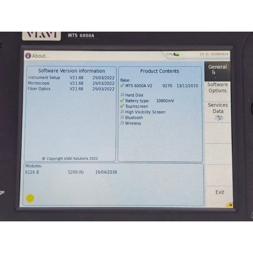 OTDR trace on Viavi MTS 6000A V2 touchscreen display