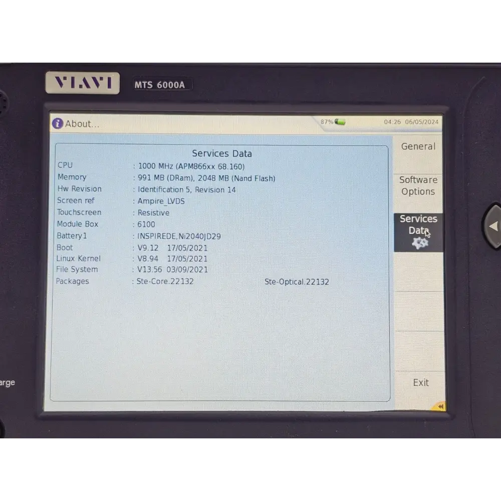 Viavi MTS 6000A V2 powered on, displaying OTDR measurement results