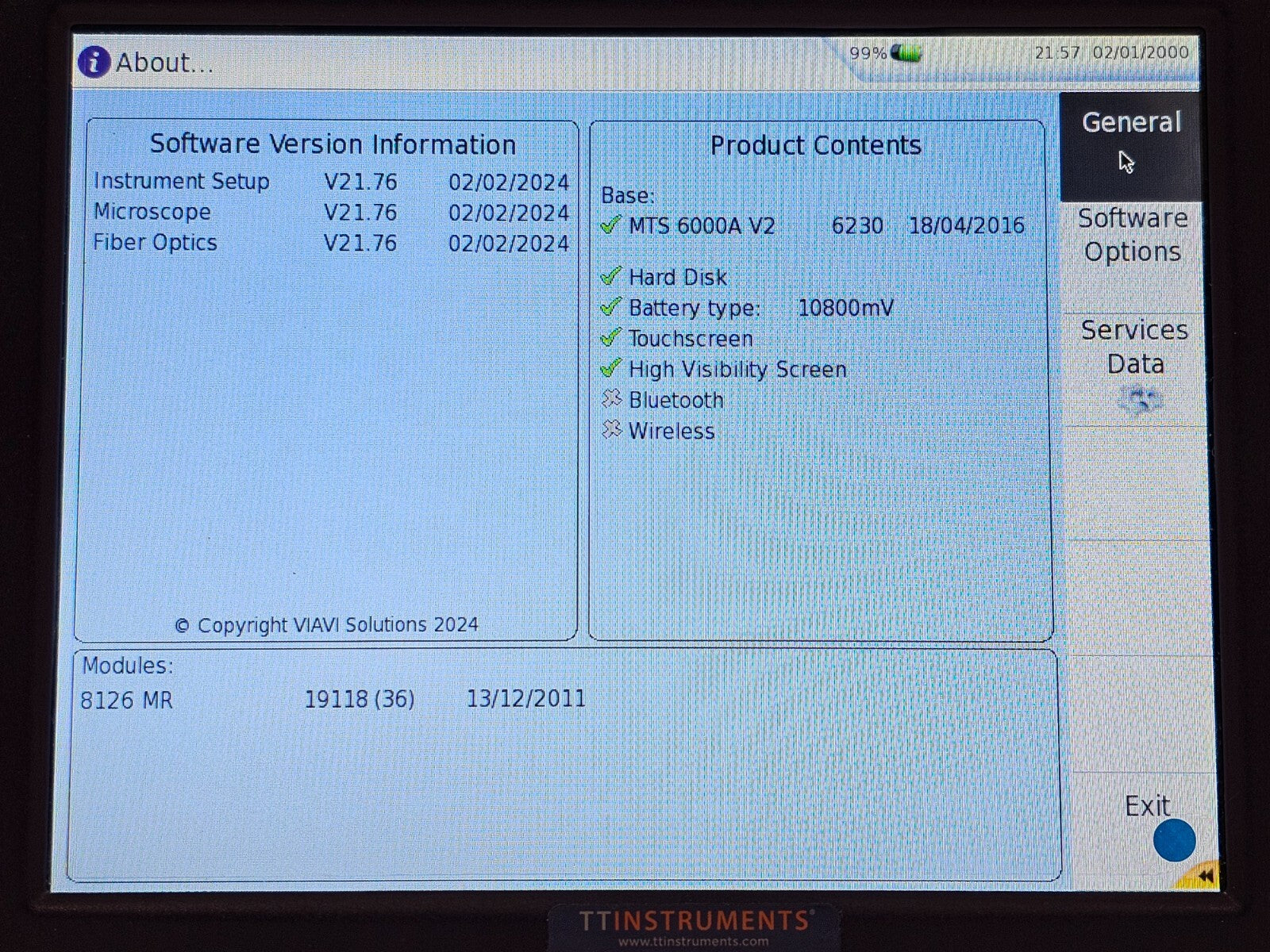 Viavi JDSU MTS 6000A V2 + 8126 MR OTDR 1310/1550 nm SM 40/38 dB MR
