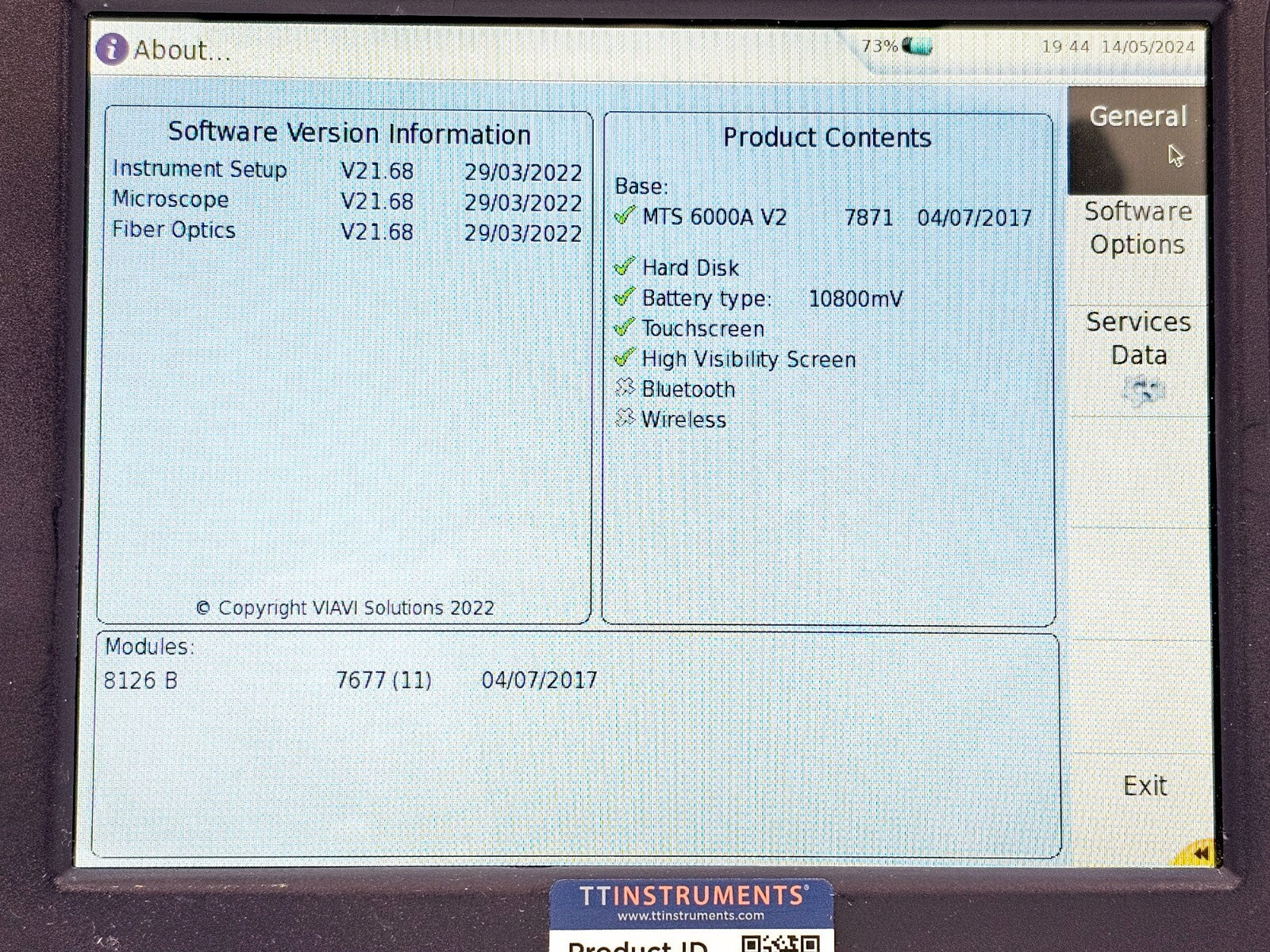 Viavi JDSU MTS 6000A V2 + 8126B Singlemode Module OTDR 1310/1550nm Power Meter S