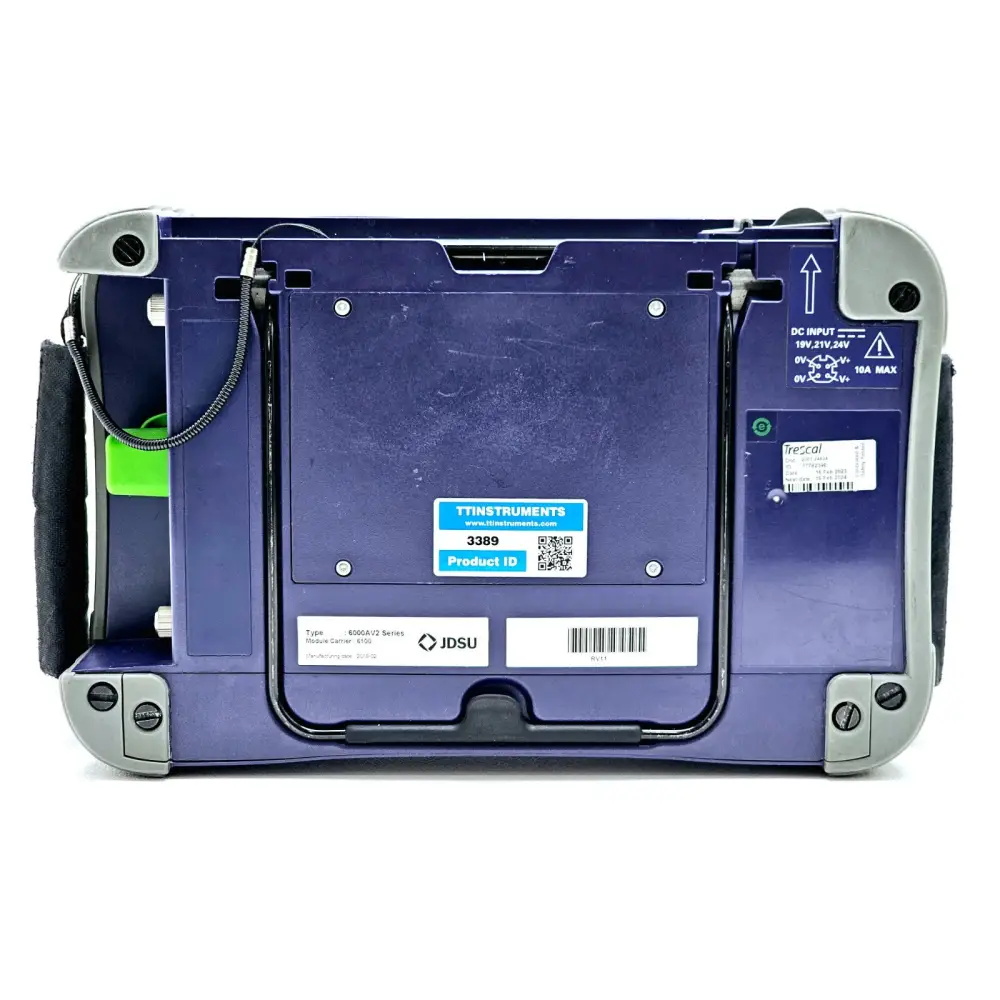 Viavi MTS 6000A V2 OTDR system showing touchscreen interface and module bay