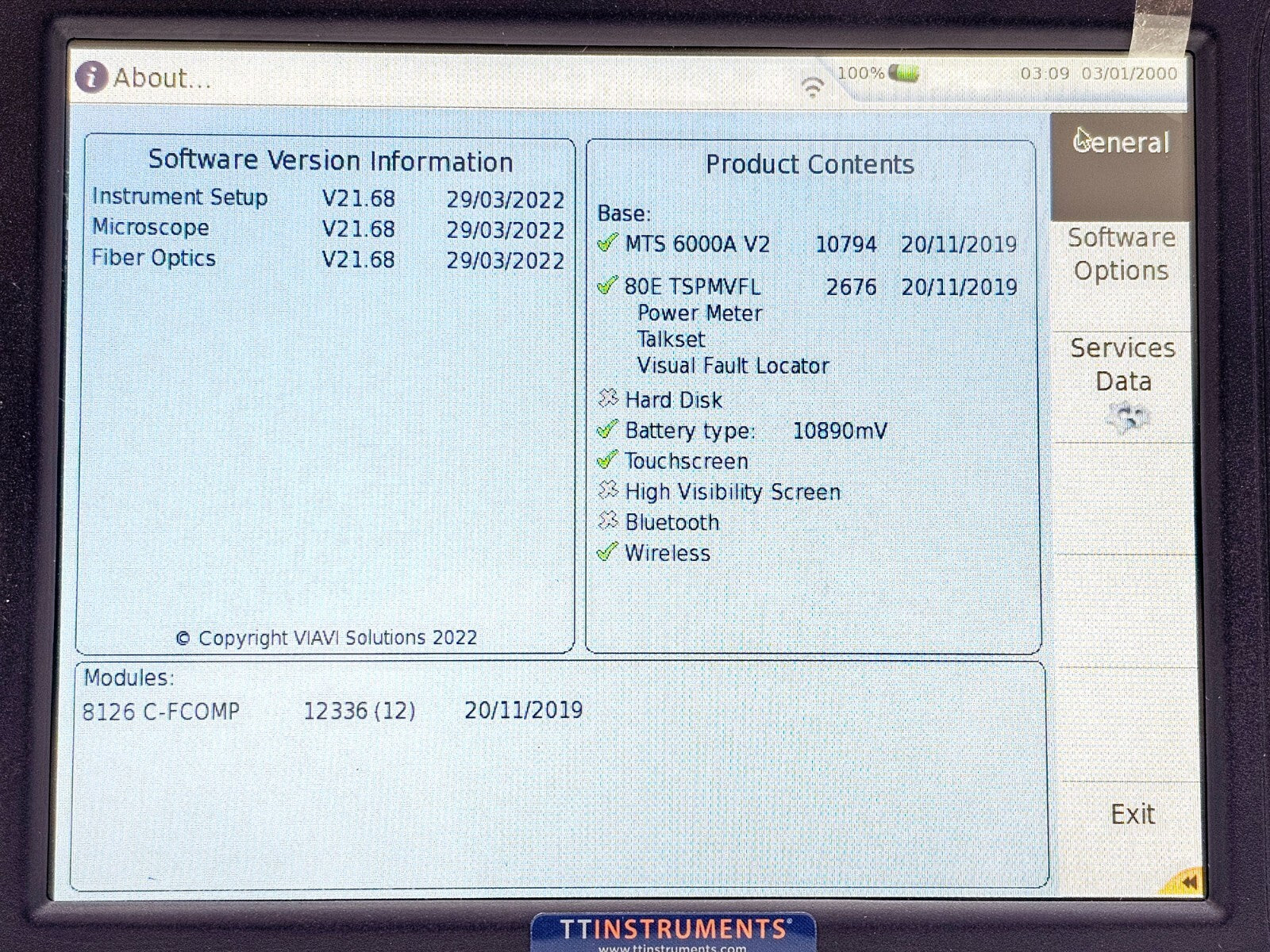 Viavi JDSU MTS 6000A V2 + 8126C SM OTDR 1310/1550nm 47 dB FCOMP IL ORL Bi-Direc