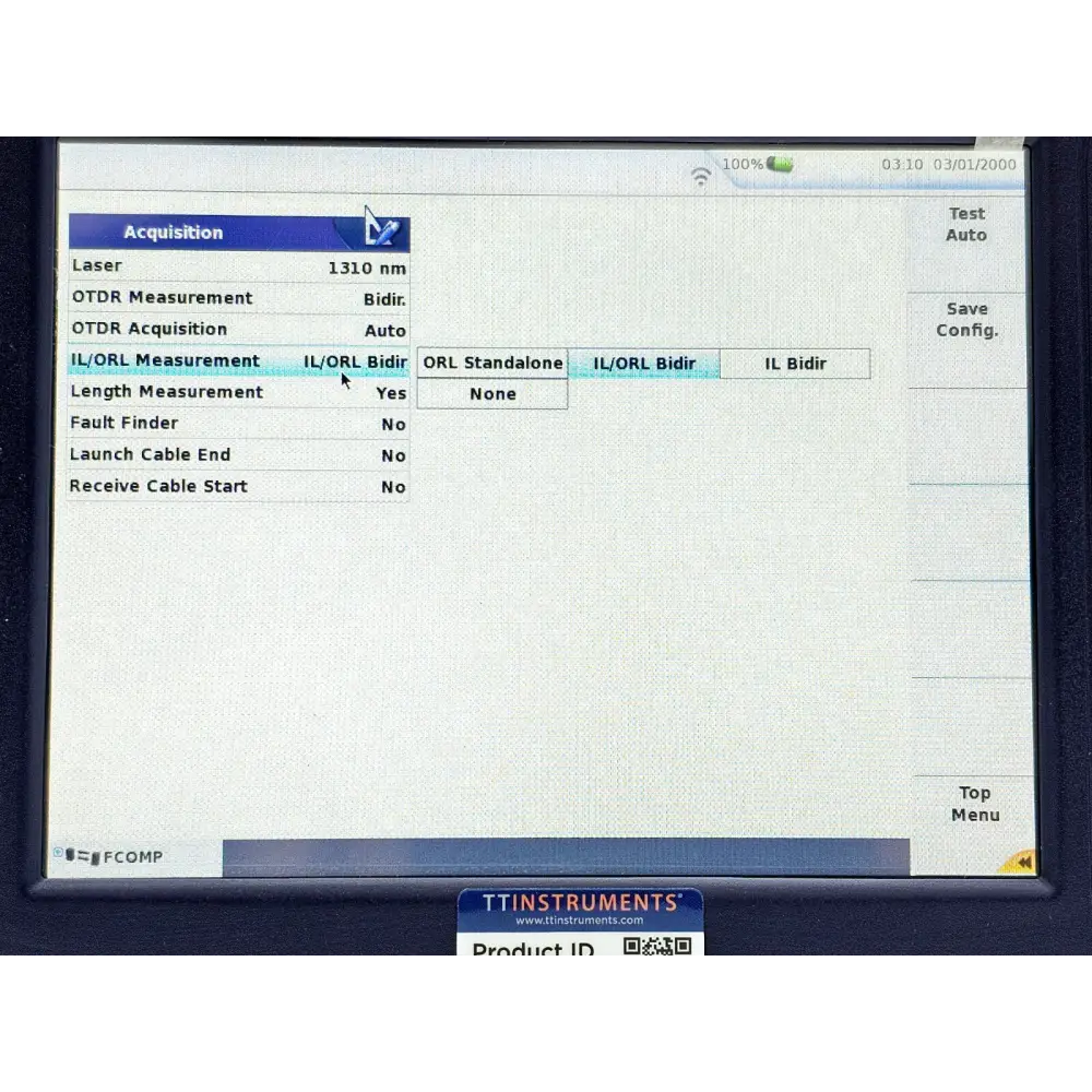 Viavi MTS 6000A V2 screen showing software options including Singlemode OTDR and FCOMP