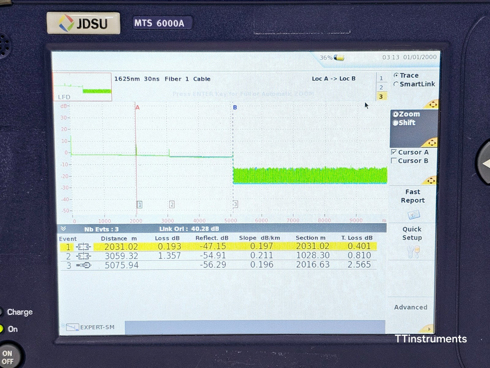 Viavi JDSU MTS 6000A V2 + 8136 B SM OTDR 1310/1550/1625nm