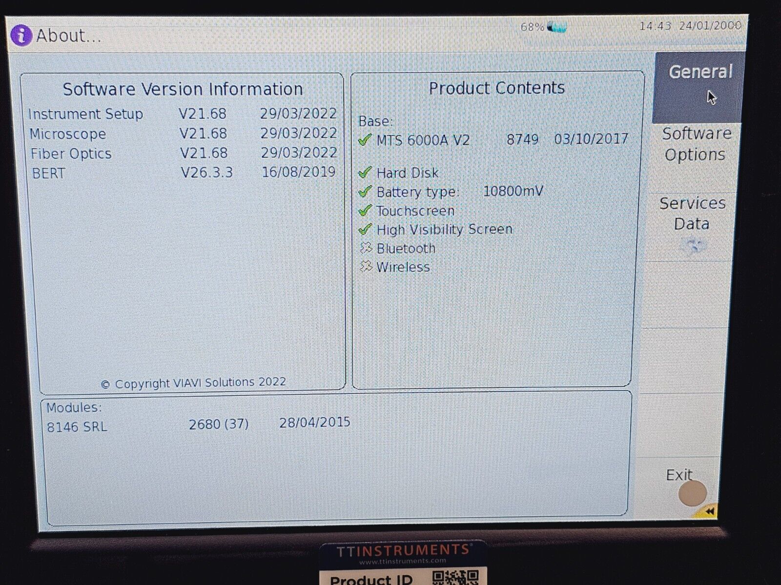 Viavi JDSU MTS 6000A V2 + 8146 SRL QUAD OTDR MM 850/1300 SM 1310/1550 nm PC-SC