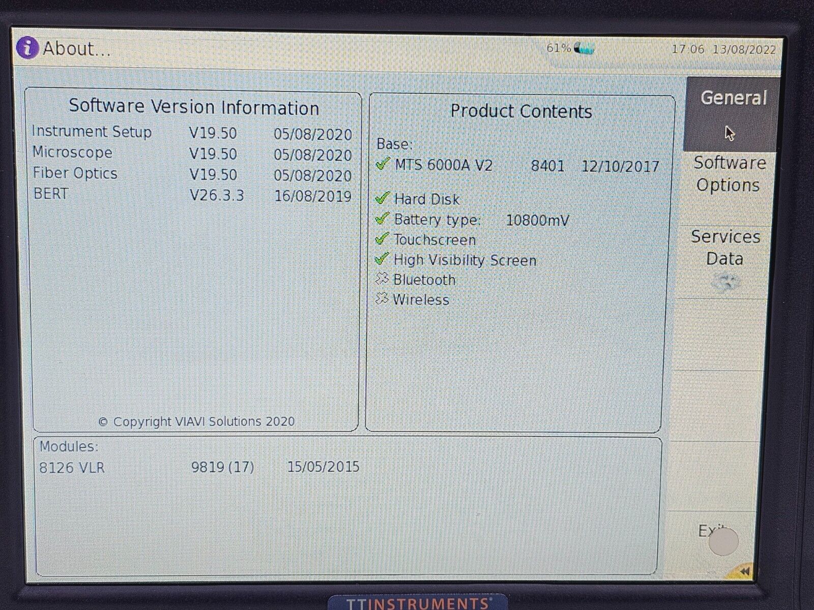 Viavi JDSU MTS 6000A V2 w/ 8126 VLR OTDR 1310/1550 nm 45/43 dB Very Long Range