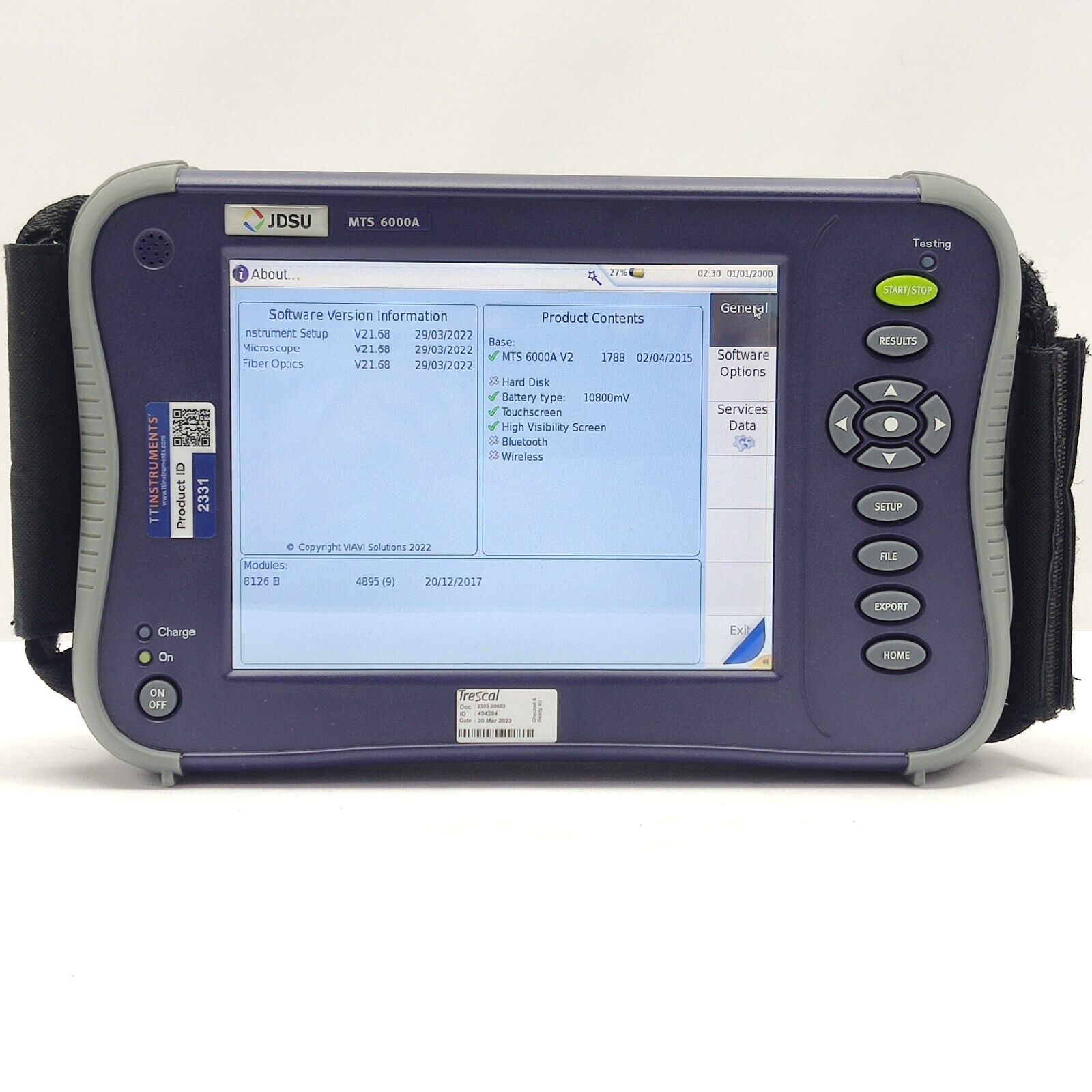 Viavi JDSU MTS 6000A V2 w/ 8126B SM OTDR 1310/1550 nm 41/40 dB E8126B APC 400KM