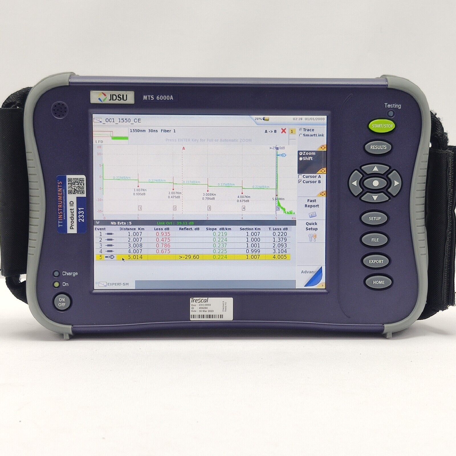 Viavi JDSU MTS 6000A V2 w/ 8126B SM OTDR 1310/1550 nm 41/40 dB E8126B APC 400KM