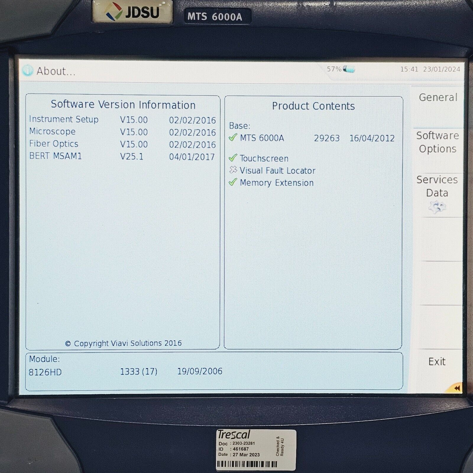 Viavi JDSU MTS 6000A w/ 8126 HD OTDR 1310/1550 nm SM 42/40 dB LR PC 380KM E8126
