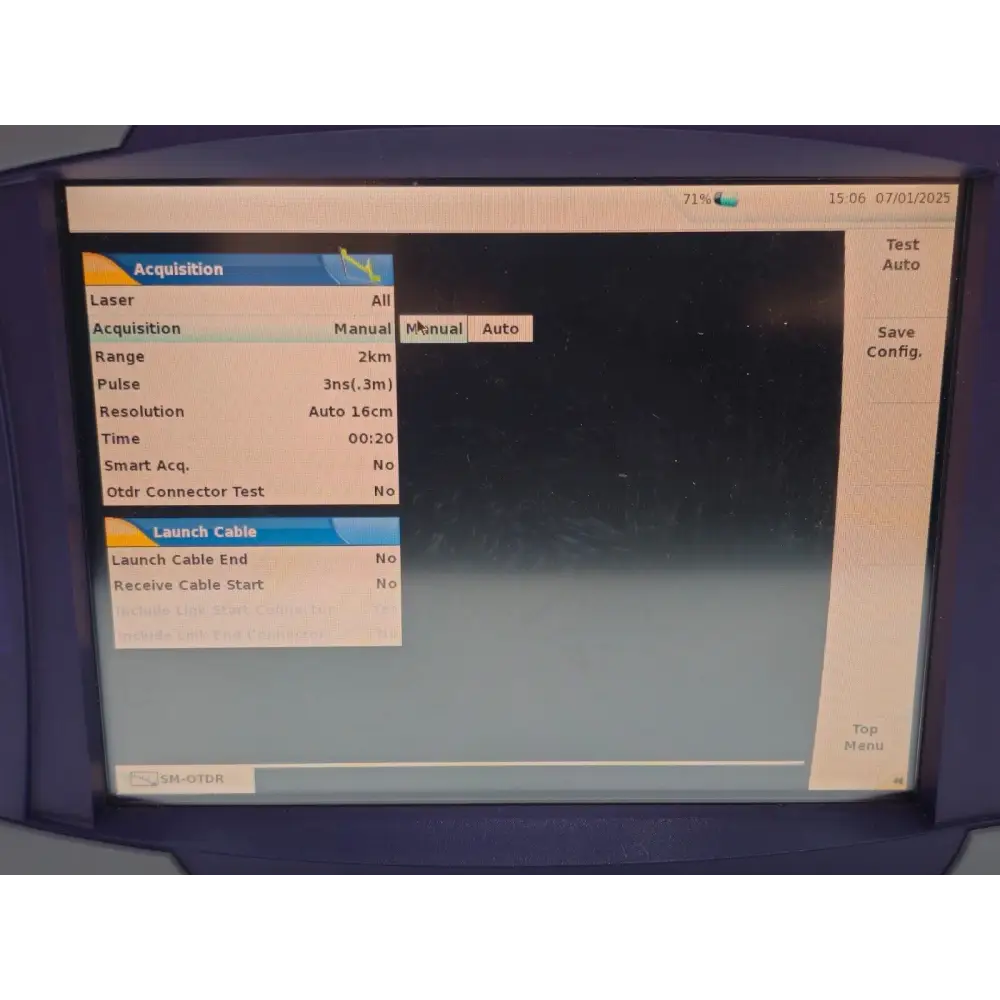 Viavi MTS 6000A touchscreen powered on showing main menu