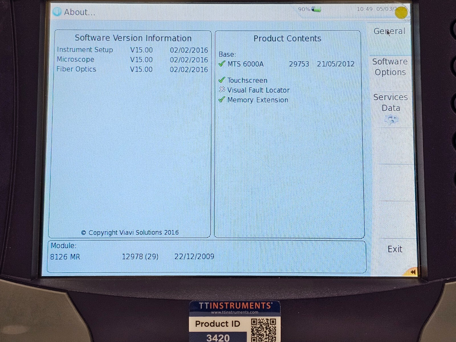 Viavi JDSU MTS 6000A w/ 8126 MR OTDR 1310/1550 nm SM 40/38 dB MR