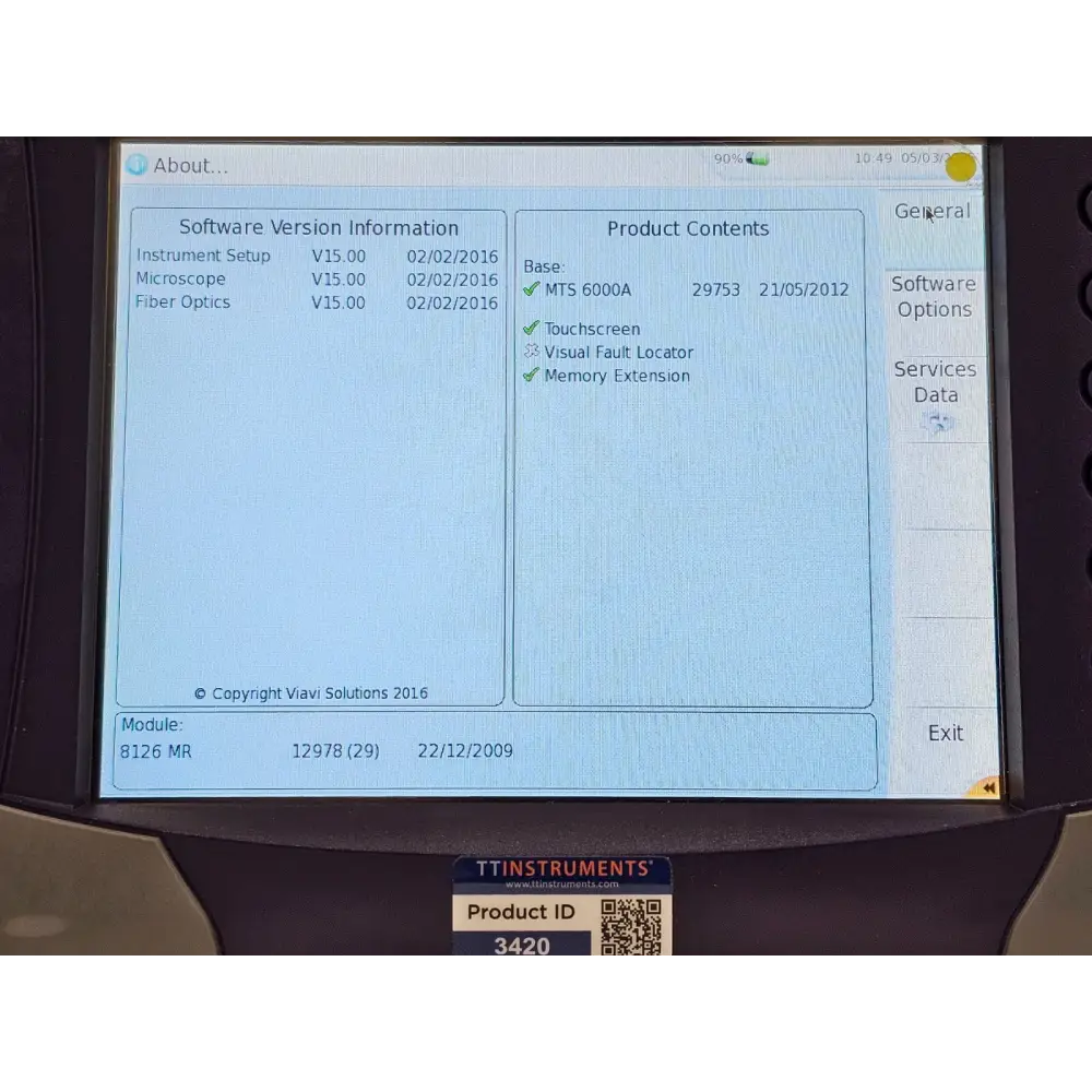 Viavi MTS 6000A with stylus resting on touchscreen panel