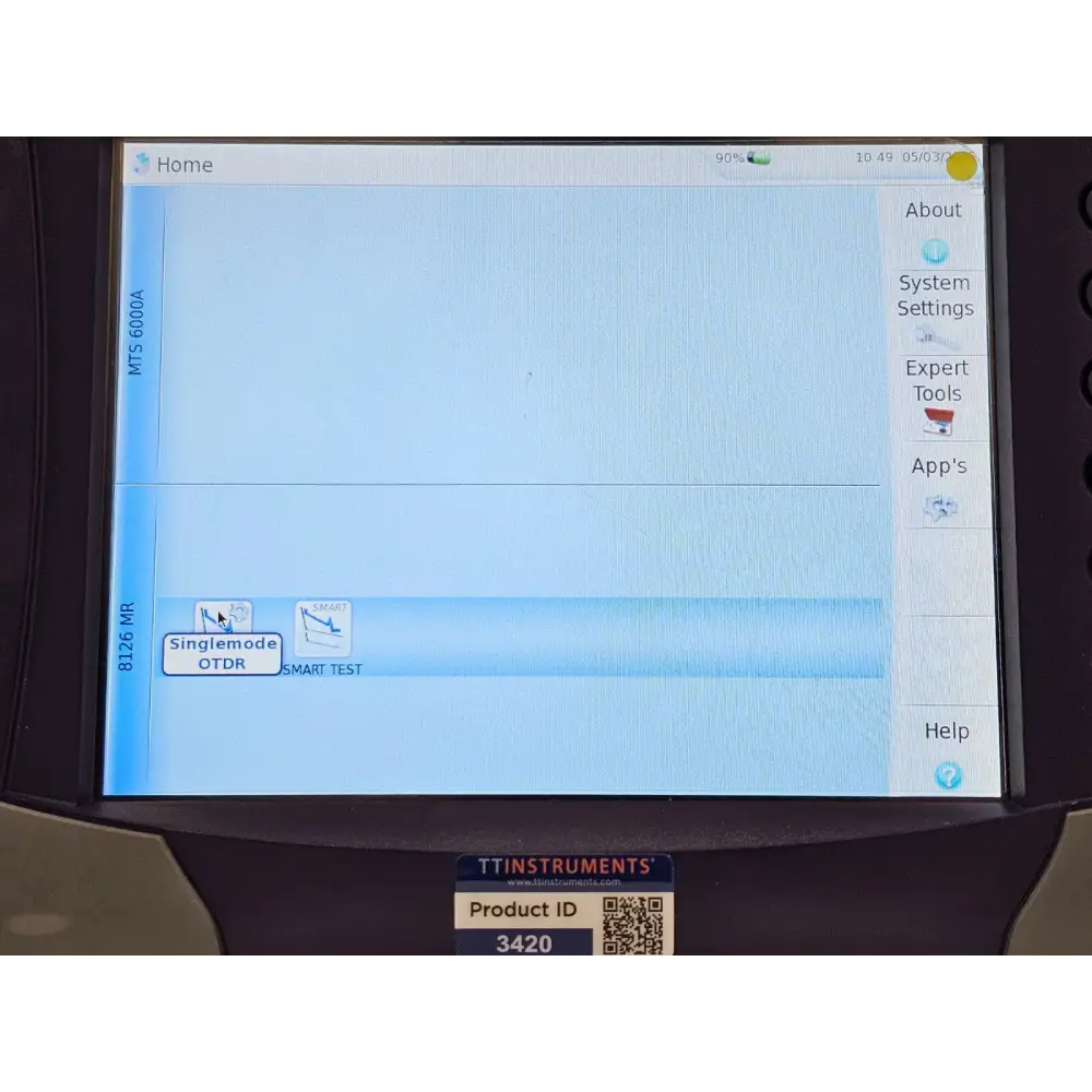 JDSU MTS 6000A touchscreen displaying fibre event table results