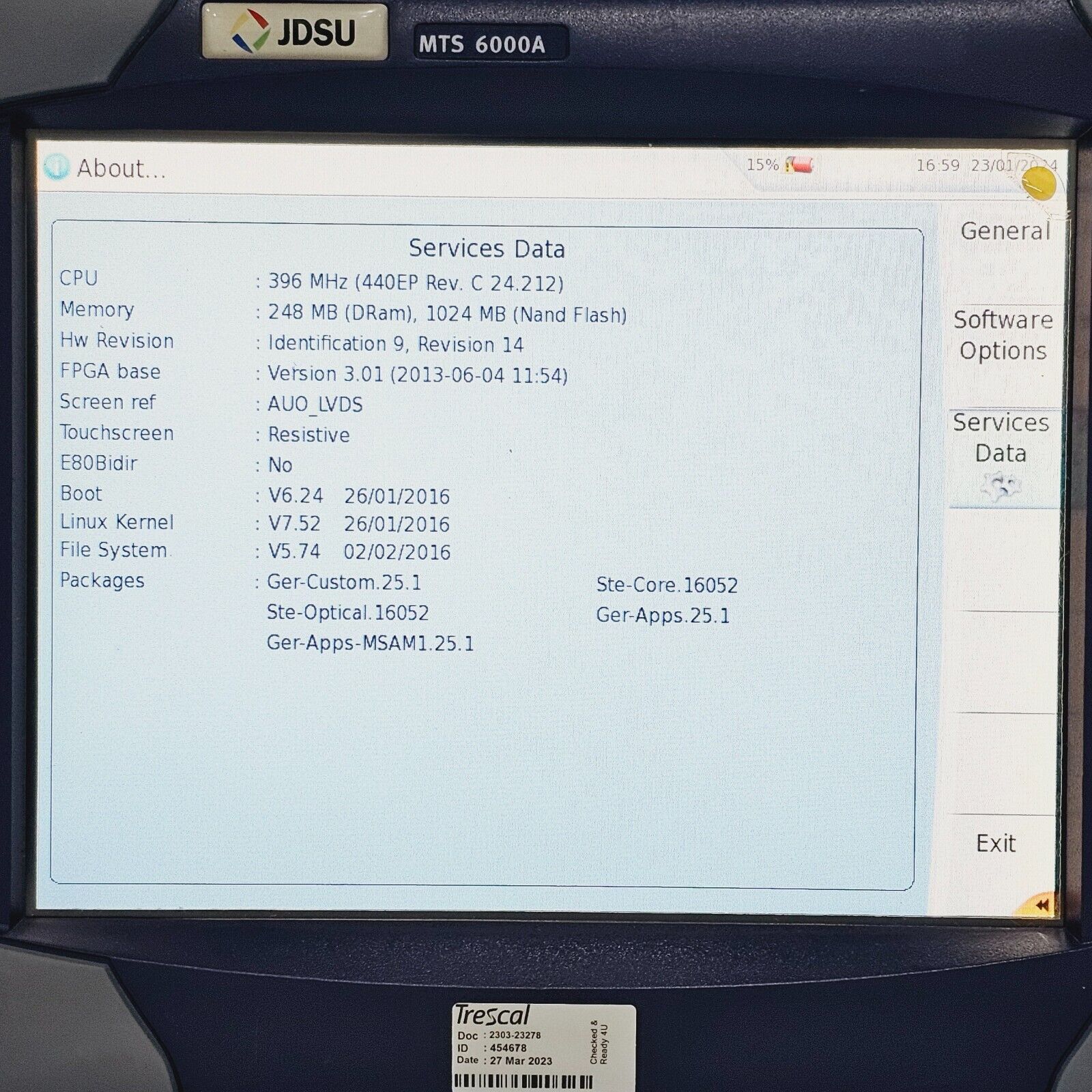 Viavi JDSU MTS 6000A w/ 8126 MR OTDR 1310/1550 nm SM 40/38 dB MR High Res APC