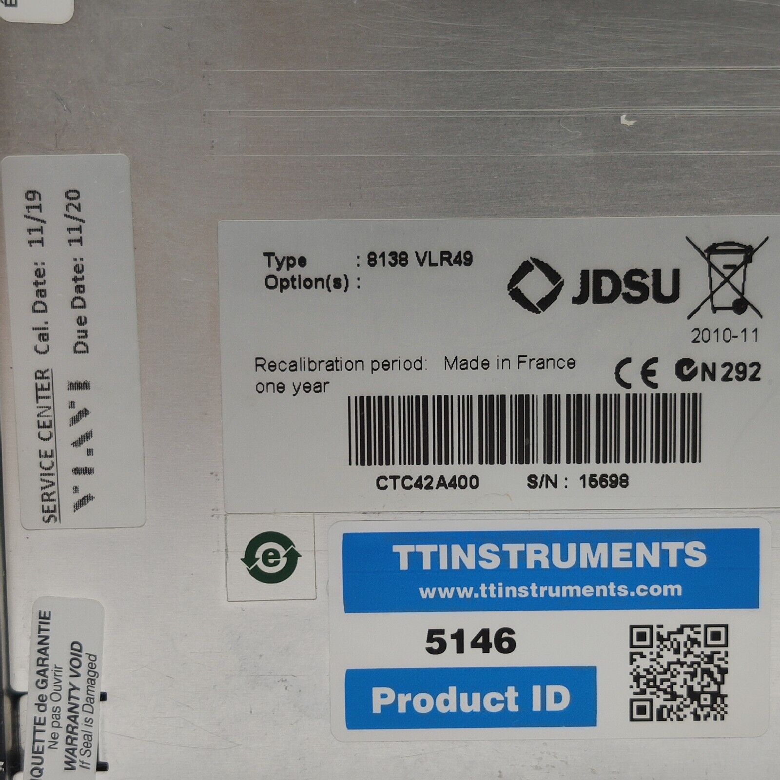 Viavi JDSU MTS 6000A w/ 8138 VLR49 1310/1490/1550 nm SM OTDR VLR 45/42/43 dB APC