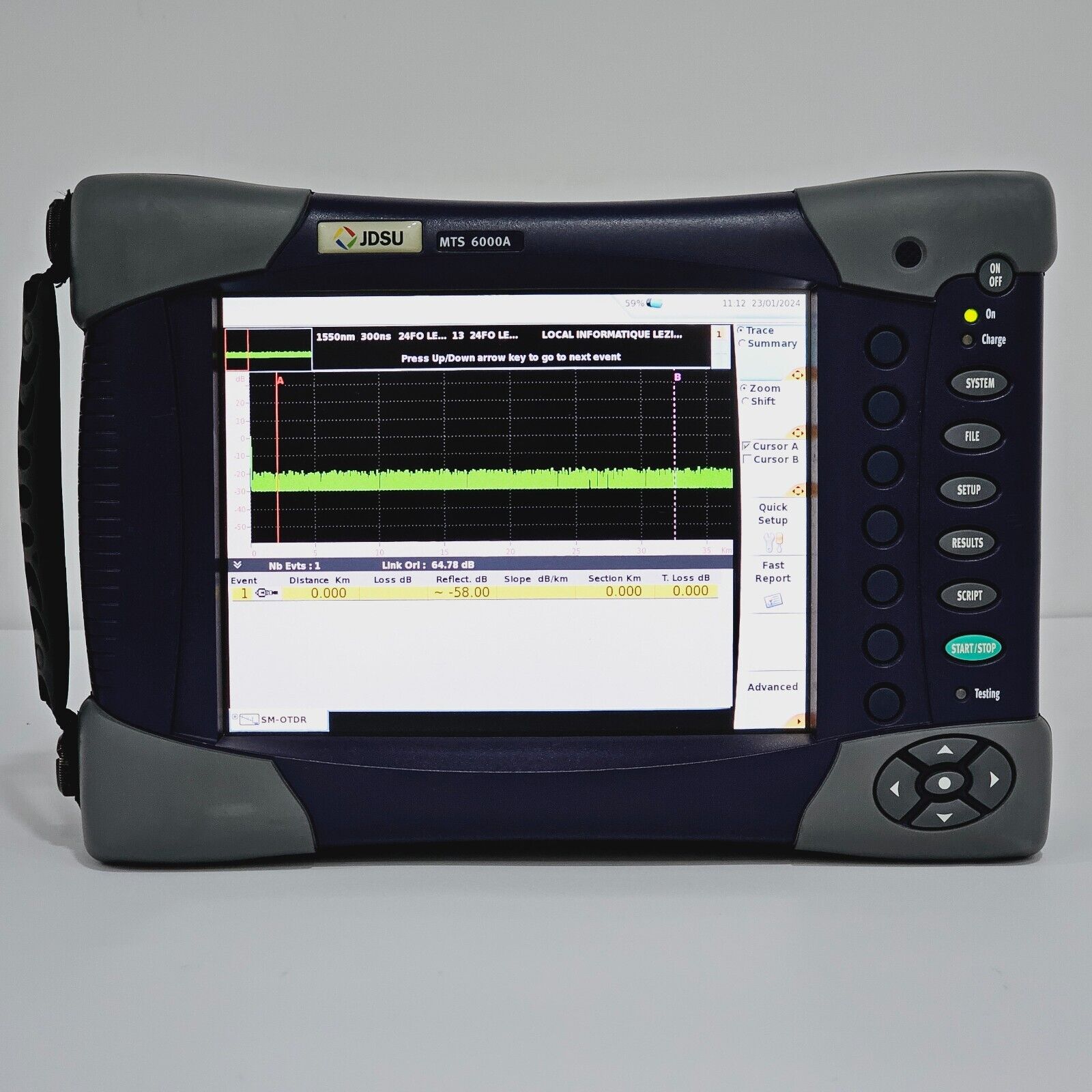 Viavi JDSU MTS 6000A w/ 8138 VLR49 1310/1490/1550 nm SM OTDR VLR 45/42/43 dB APC