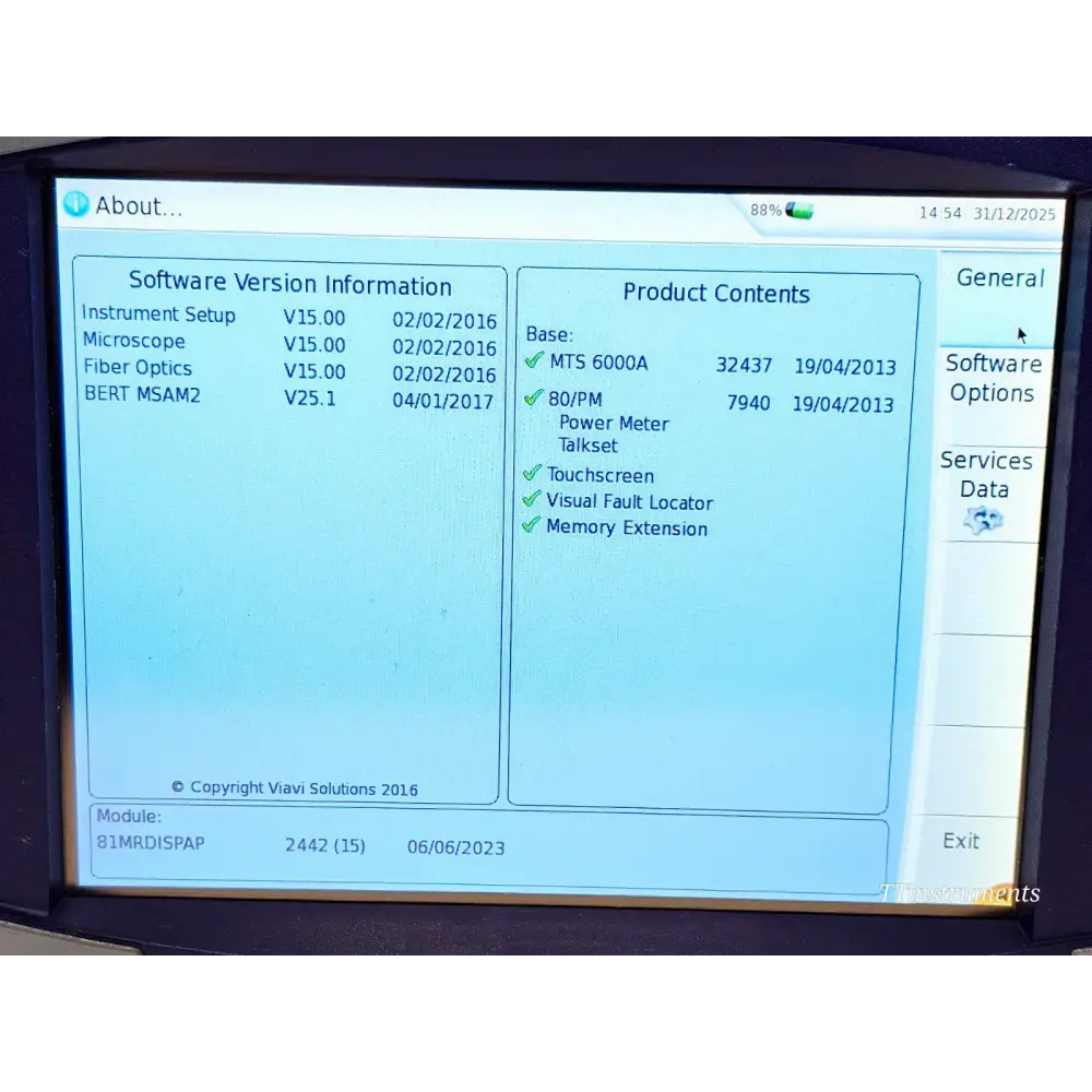 Viavi JDSU MTS 6000A with 81MRDISPAP CD PMD AP Dispersion Analyzer 1260-1640 nm