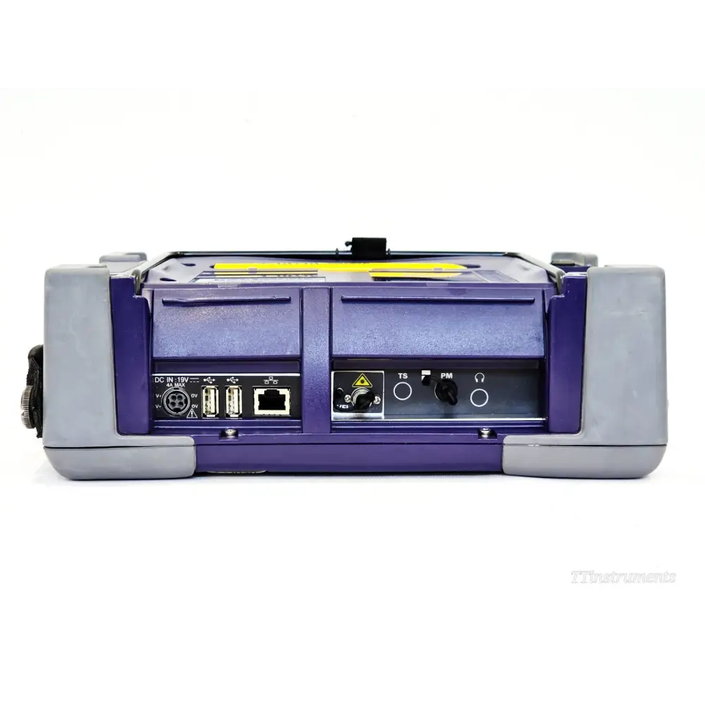 JDSU MTS 6000A bottom panel showing DC 19V power input, dual USB ports, Ethernet, TS, PM and headphone ports