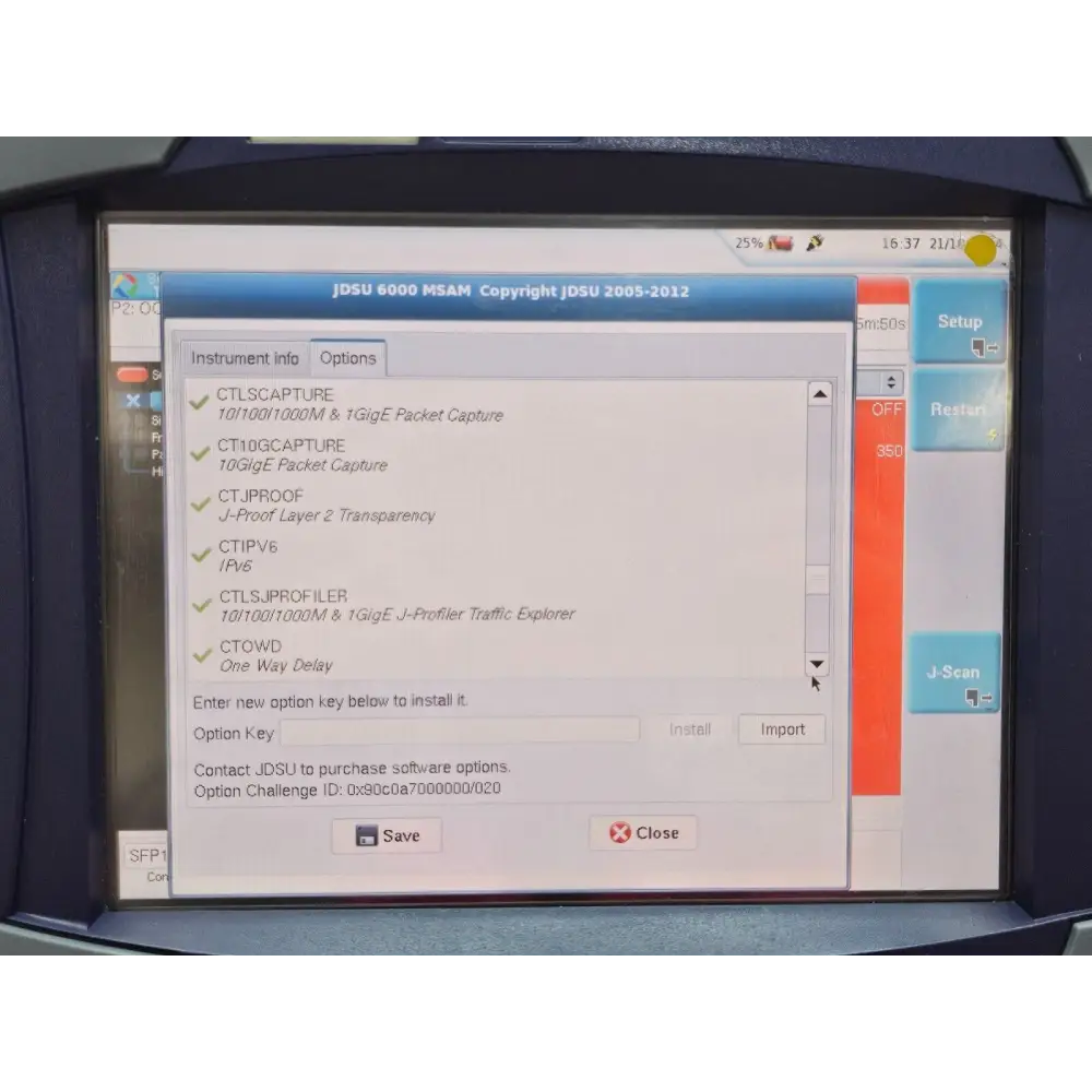 Viavi MTS 6000A displaying RFC 2544 test screen on touchscreen display