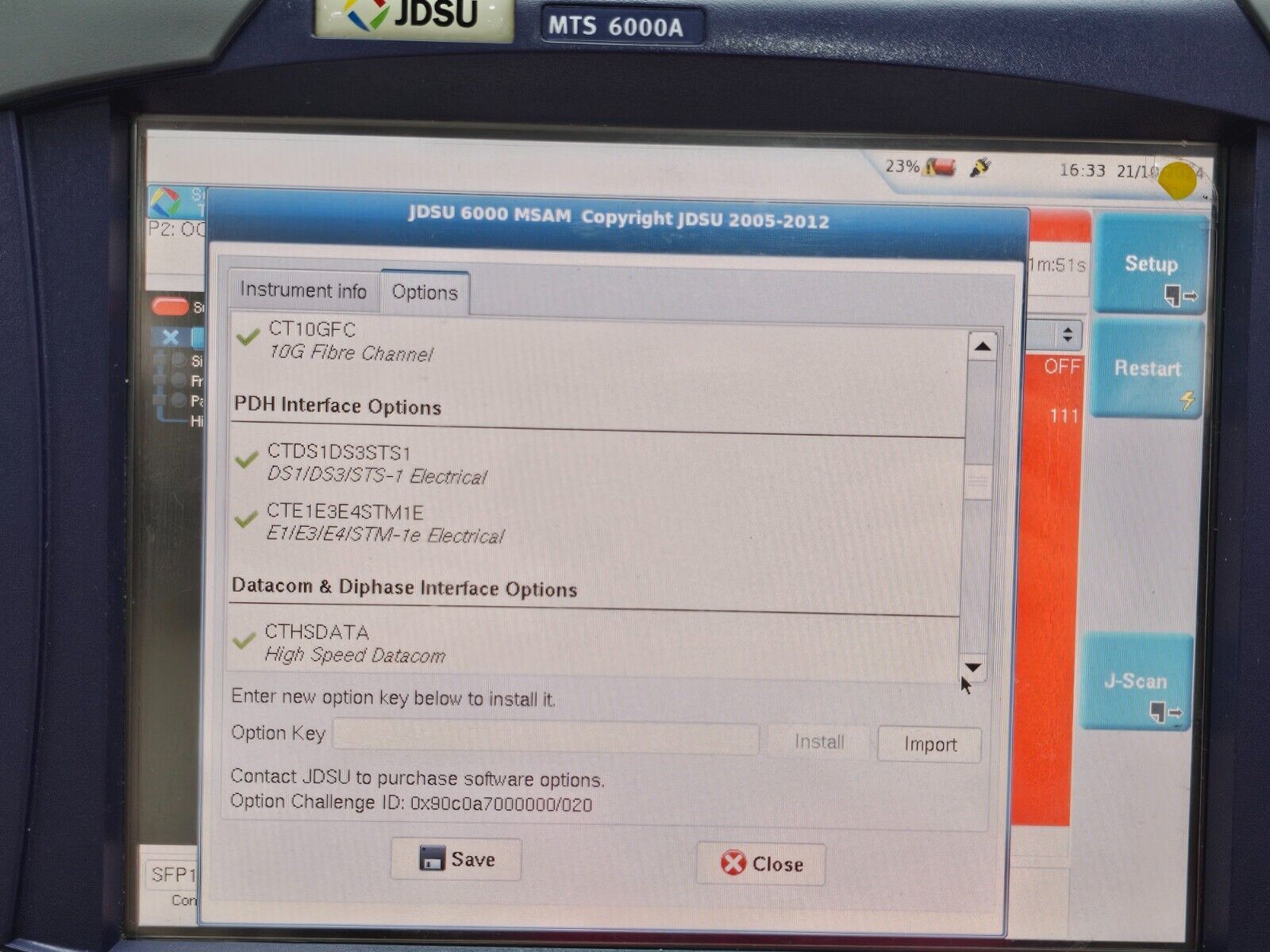 Viavi JDSU MTS 6000A with BERT MSAM C1004 Module 1G Ethernet Fibre Channel OTN
