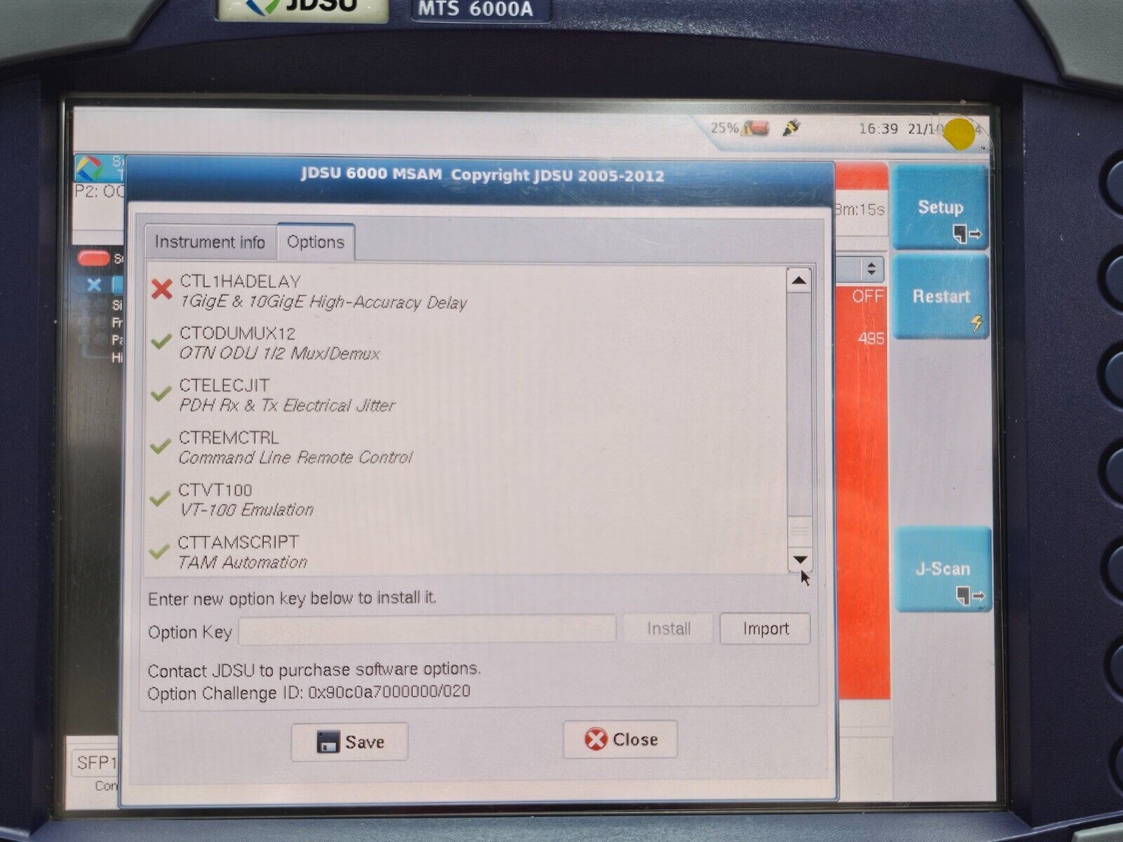 Viavi JDSU MTS 6000A with BERT MSAM C1004 Module 1G Ethernet Fibre Channel OTN