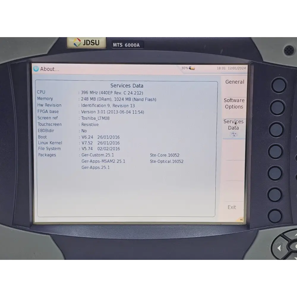 Viavi MTS 6000A options screen showing active MSAM-V2 licences