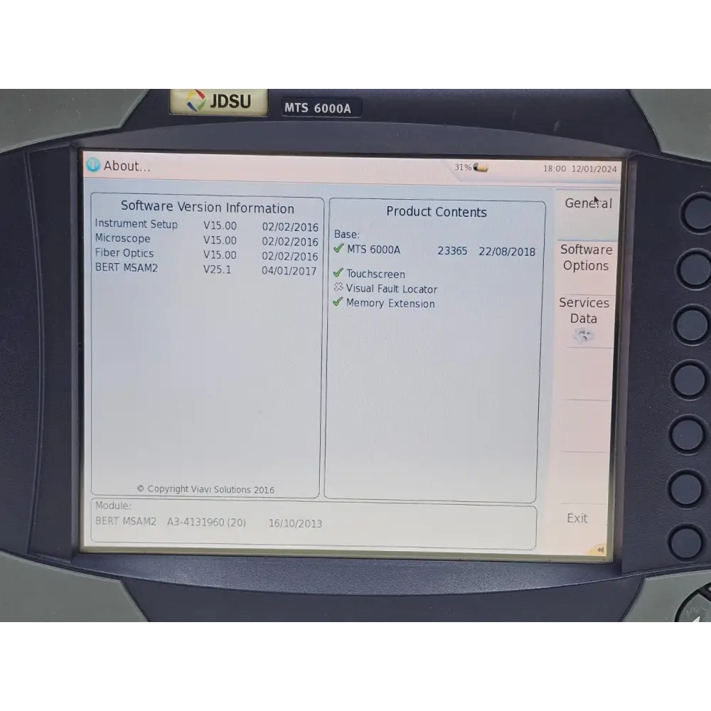 Viavi MTS 6000A display showing Y.1564 Ethernet service activation test
