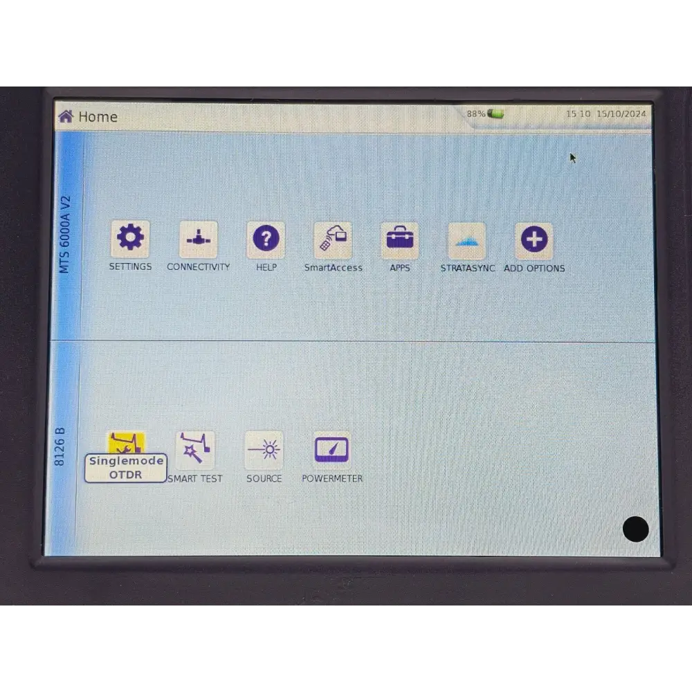 Viavi MTS 6000A V2 OTDR software options screen showing Expert OTDR and SMART TEST