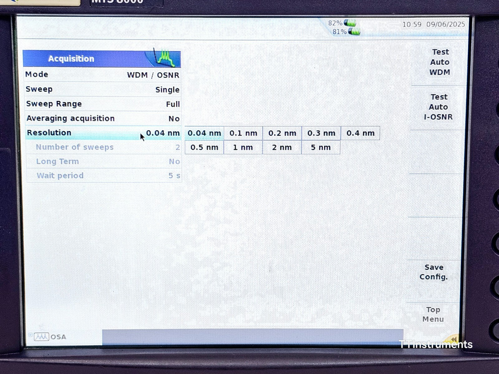 Viavi JDSU MTS 8000e (V2) with OSA-500R 2281/91.55 Optical DWDM Analyzer