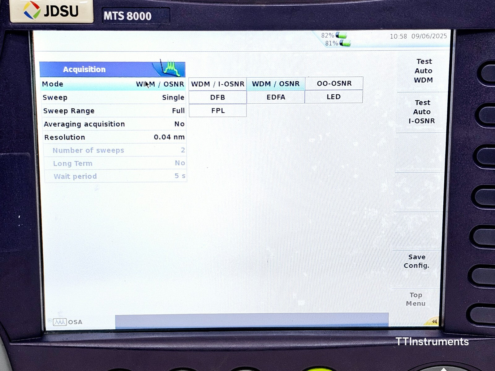 Viavi JDSU MTS 8000e (V2) with OSA-500R 2281/91.55 Optical DWDM Analyzer