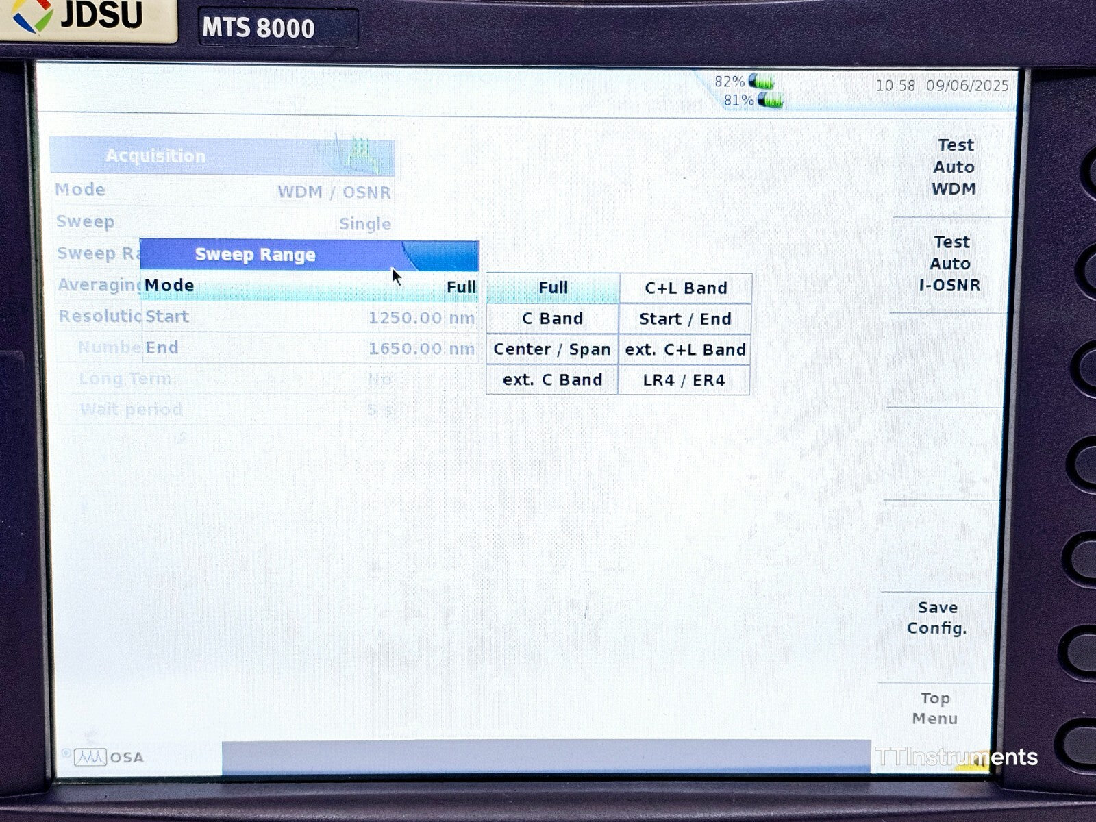 Viavi JDSU MTS 8000e (V2) with OSA-500R 2281/91.55 Optical DWDM Analyzer