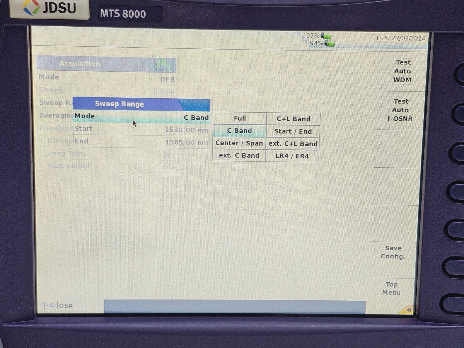 Viavi JDSU MTS 8000e V2 with OSA-500RS 2281/91.57 Optical DWDM Analyzer OSA PC