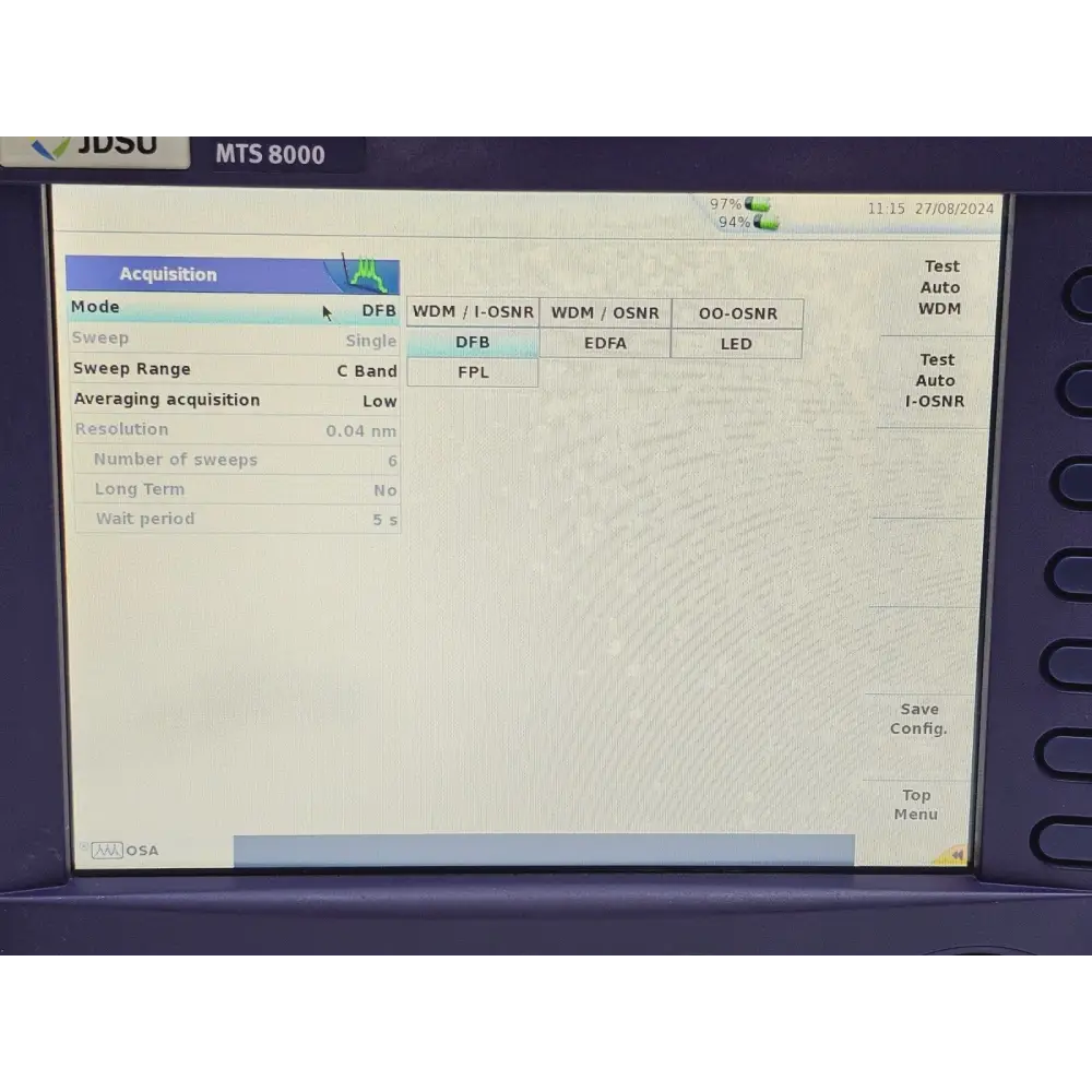 Viavi MTS 8000e V2 calibration certificate from March 2025