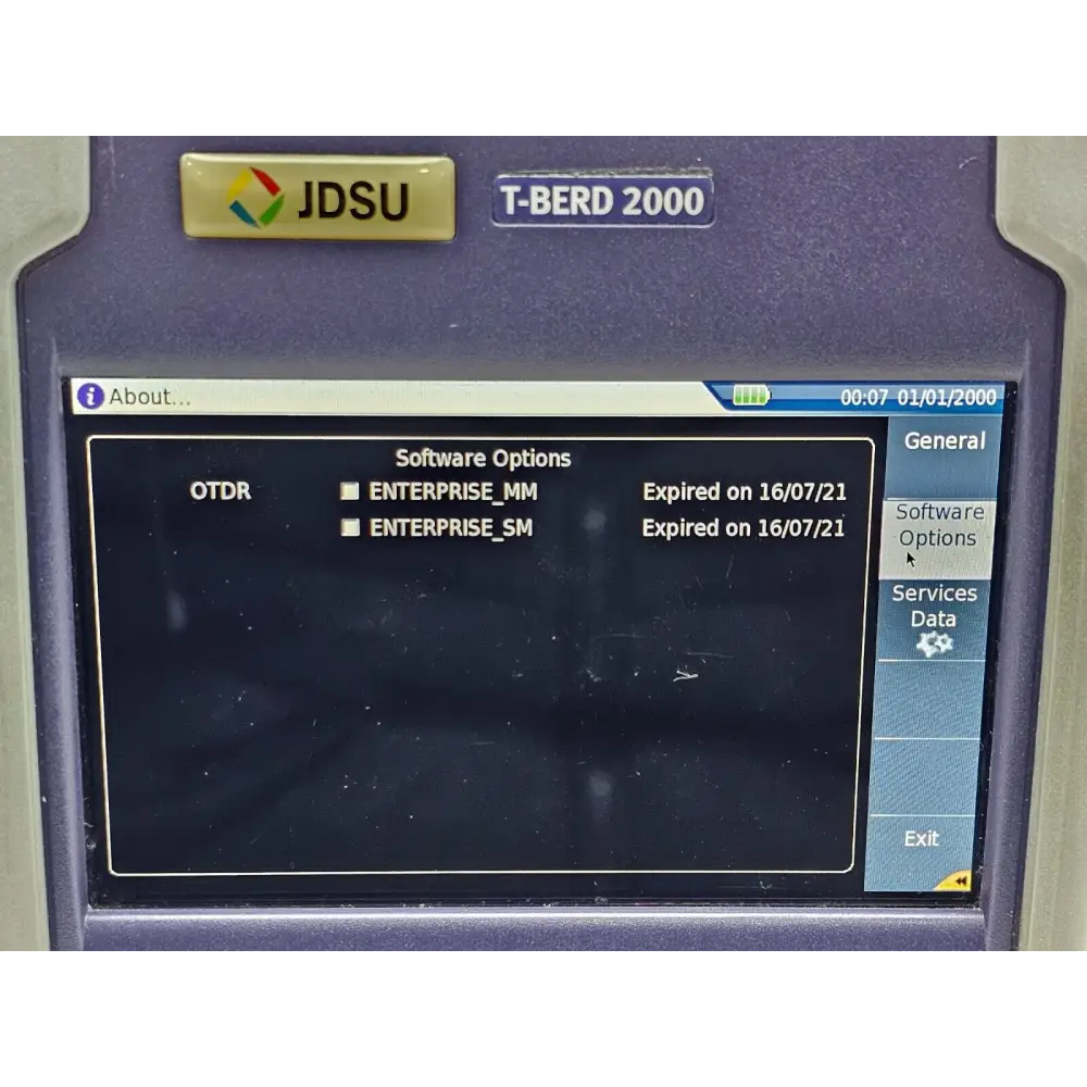 T-BERD 2000 unit label showing model and serial number detail