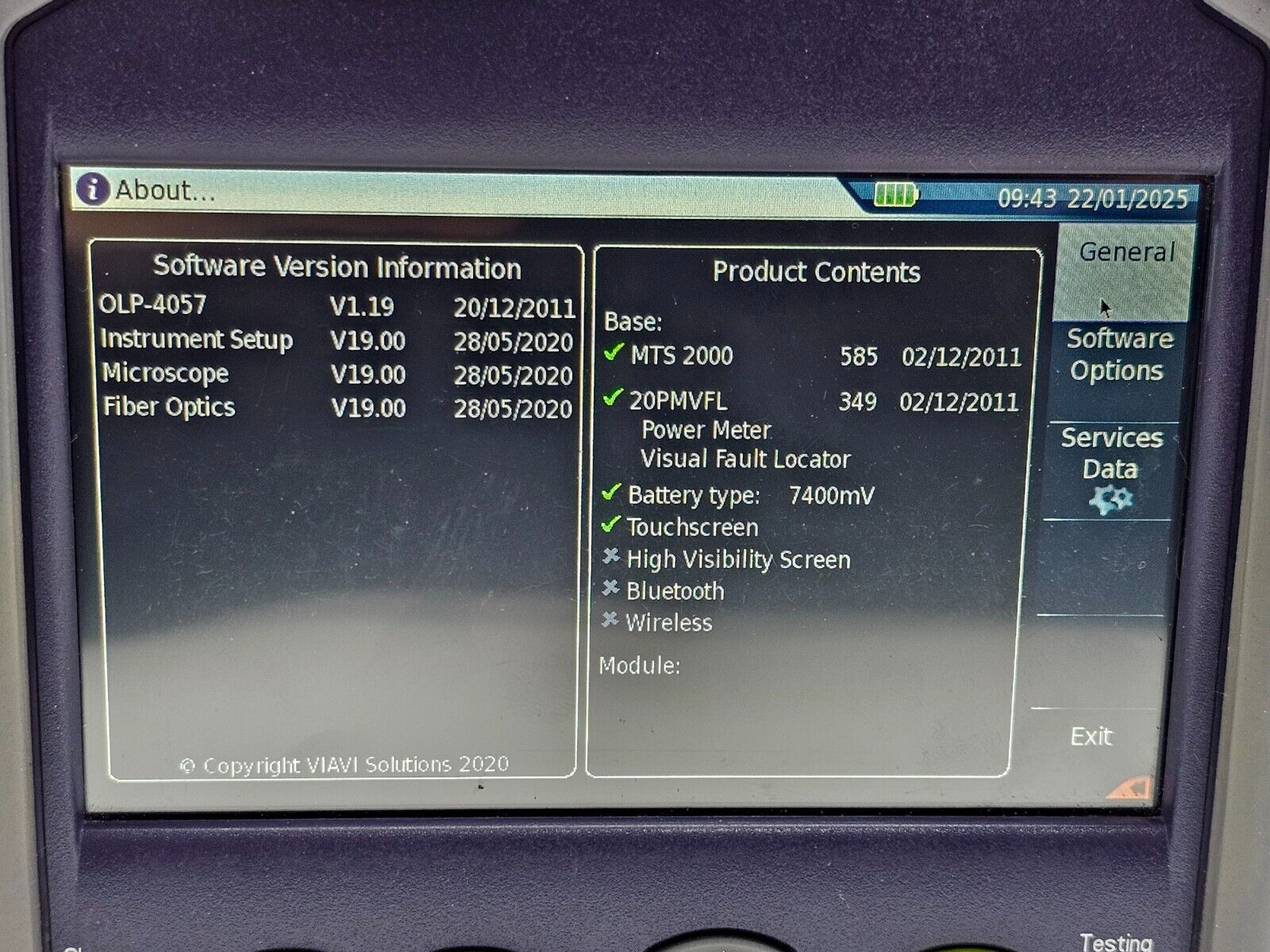 Viavi JDSU MTS T-BERD 2000 Test Platform Modular Mainframe Power Meter + VFL