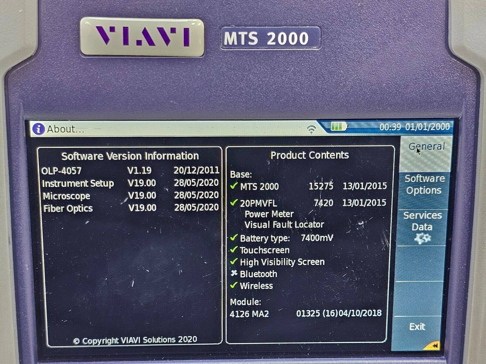 Viavi JDSU MTS/T-BERD 2000 with PM / VFL & 4126 MA2 SM OTDR Module 1310/1550 nm