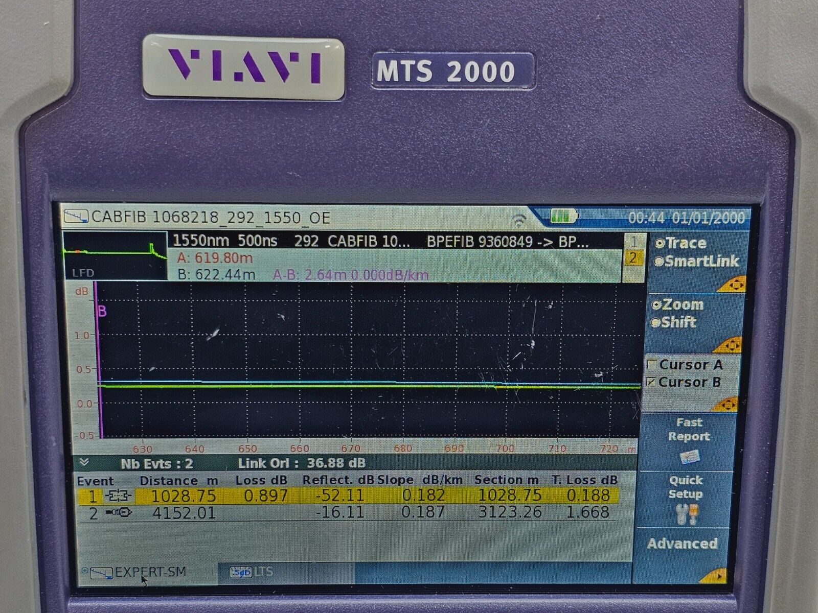 Viavi JDSU MTS/T-BERD 2000 with PM / VFL & 4126 MA2 SM OTDR Module 1310/1550 nm